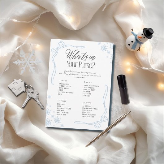 Winter Bow Blau Was ist in deiner Handtasche? Spie Einladung