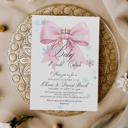 Winter Bow Snowflakes Baby Shower Einladung
