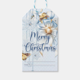 Winter Bow und Schmetterlinge frohe Weihnachten Geschenkanhänger