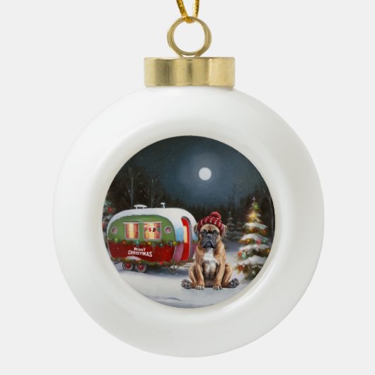 Winter Boxer Caravan Weihnachtsabenteuer Keramik Kugel-Ornament (Vorderseite)