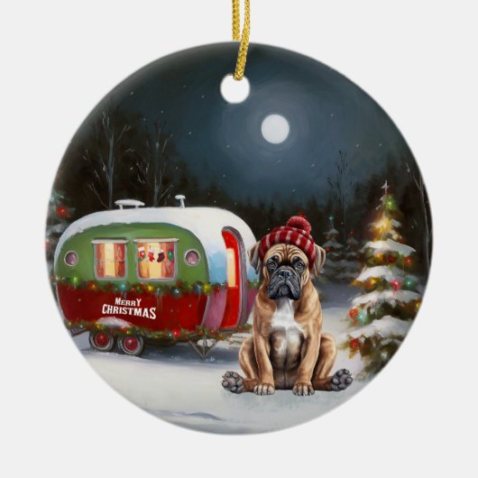 Winter Boxer Caravan Weihnachtsabenteuer Keramik Ornament (Vorne)