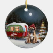 Winter Boxer Caravan Weihnachtsabenteuer Keramik Ornament (Hinten)