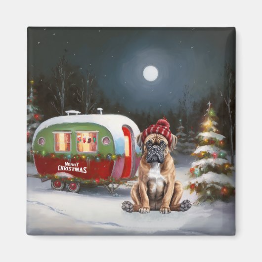 Winter Boxer Caravan Weihnachtsabenteuer Magnet (Vorne)