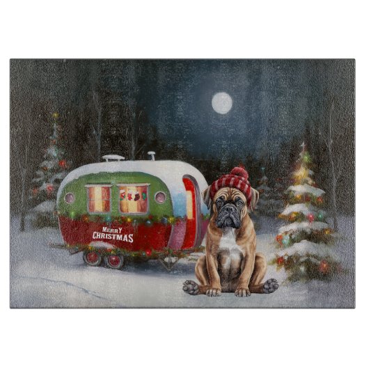 Winter Boxer Caravan Weihnachtsabenteuer Schneidebrett (Vorderseite)