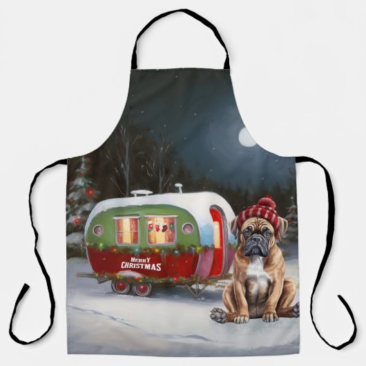 Winter Boxer Caravan Weihnachtsabenteuer Schürze (Vorderseite)