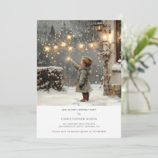 Winter Boy 1. Geburtstag Einladung (Stehend Vorderseite)