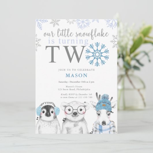 Winter Boy 2. Geburtstag Einladung (Stehend Vorderseite)
