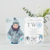 Winter Boy 2. Geburtstag Foto Einladung (Stehend Vorderseite)