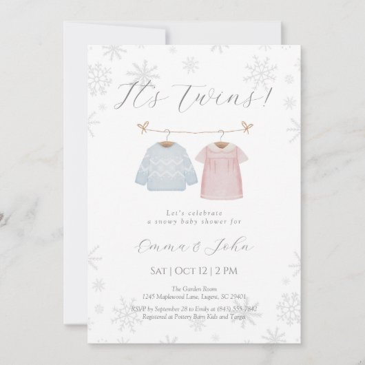 Winter Boy and Girl Twins Kinderdusche Einladung (Vorderseite)