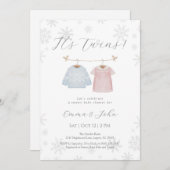 Winter Boy and Girl Twins Kinderdusche Einladung (Vorne/Hinten)