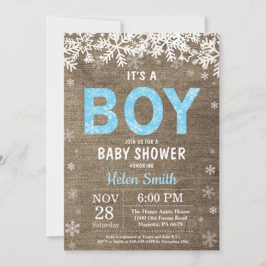 Winter Boy Baby Dusche Einladung (Vorderseite)