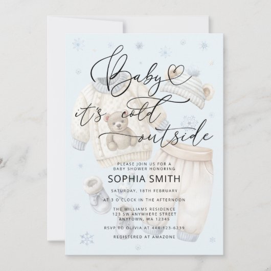 Winter Boy Baby Dusche Kälte Außenbereich Einladung (Vorderseite)