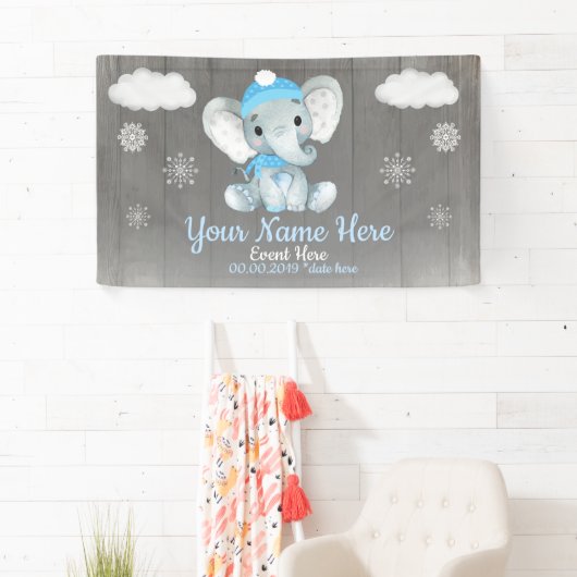 Winter Boy Elephant Hintergrund Blaue Schneeflocke Banner (Insitu)