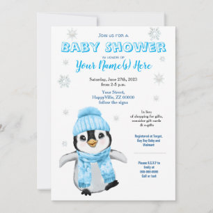 Winter Boy Penguin Baby Dusche BlueEinladung Einladung