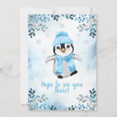 Winter Boy Pinguin Dusche Einladung Blauer Schnee (Rückseite)