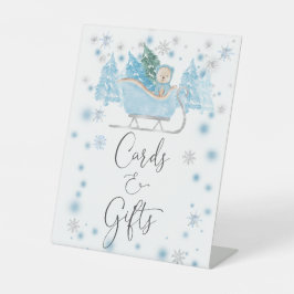 Winter Boy Woodland Bären Schlittelkarten und Gesc Sockelschild