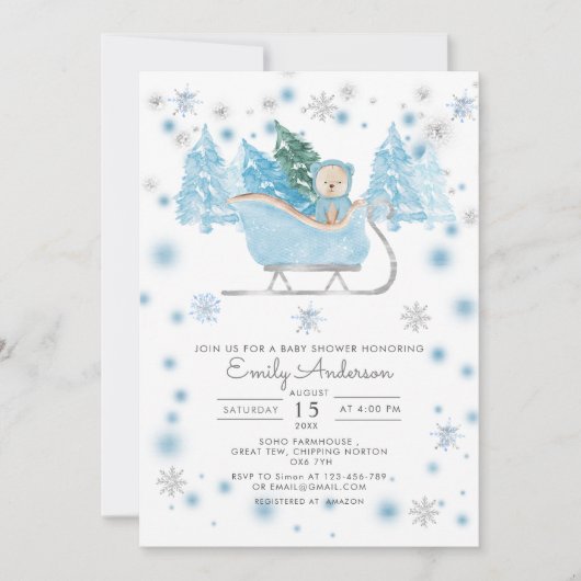 Winter Boy Woodland Bärendusche Einladung (Vorderseite)