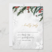 Winter Branches Red Berries Snowflake Wedding RSVP Einladung (Vorderseite)