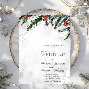 Winter Branches Red Berries Snowflakes Hochzeit Einladung