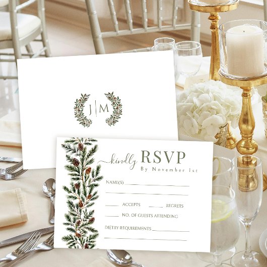 Winter-Brandzweige Pinecone Wedding Response Card RSVP Karte