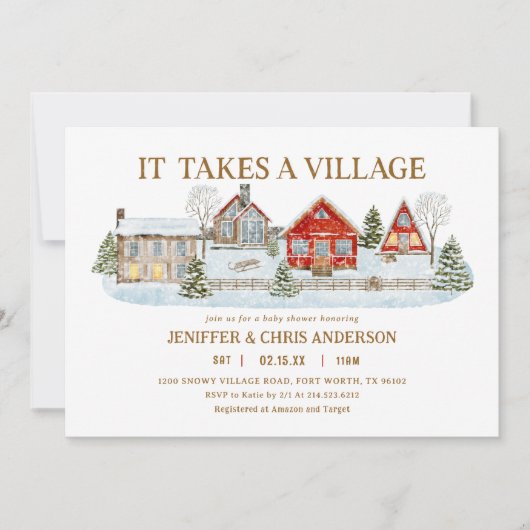 Winter braucht es eine Baby-Dusche im Dorf Einladung (Vorderseite)