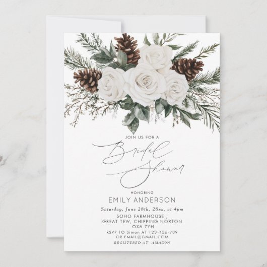 Winter Brautparty Pine Greenery Einladung (Vorderseite)