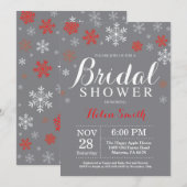 Winter Brautparty Red Snowflake Grau Einladung (Vorne/Hinten)