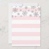 Winter Brautparty Rosa Streifen Silberschneeflocke Einladung (Rückseite)
