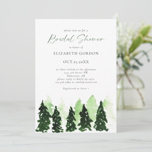 Winter Brautparty Rustikaler Pinienwald Einladung (Stehend Vorderseite)