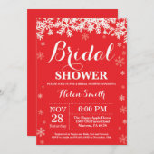 Winter-Brautparty-Schneeflocke-Rot-Einladung Einladung (Vorne/Hinten)