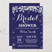 Winter Brautparty Snowflake Navy Blue Einladung (Vorne/Hinten)