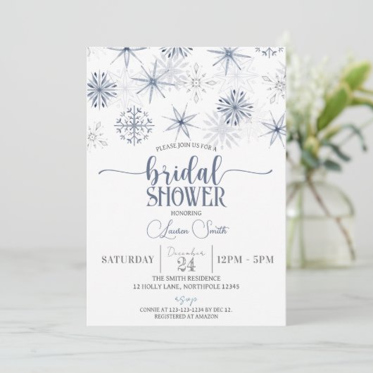 Winter-Brautparty Snowflakes Einladung (Stehend Vorderseite)