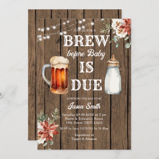 Winter Brew before Baby is Due Wood Baby Shower Einladung (Vorne/Hinten)