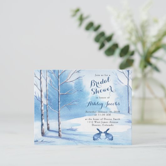 Winter Bridal Dusche Einladung Bäume Kaninchen (Stehend Vorderseite)