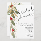 Winter Bridal Dusche Einladung Gold Holly (Vorne/Hinten)