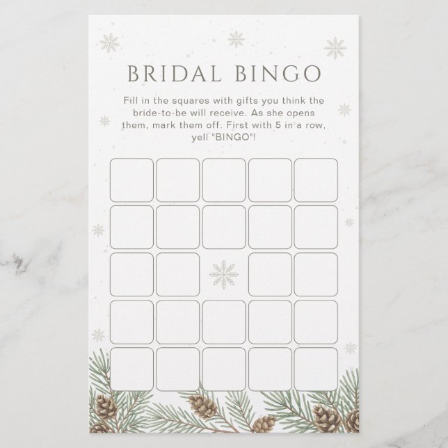 Winter Bridal Shower Bingo Game (Vorderseite)