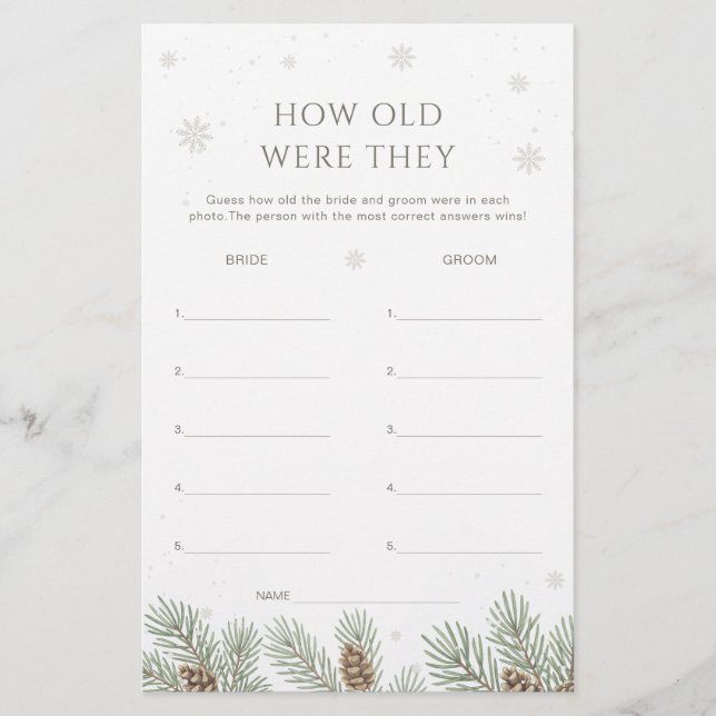 Winter Bridal Shower Guess the Age Game (Vorderseite)