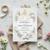 Winter Bridal Shower Invitation Cream Bow Floral Einladung