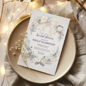 Winter Bridal Shower Invitation Cream Bow Floral Einladung