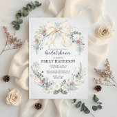 Winter Bridal Shower Invitation Cream Bow Floral Einladung