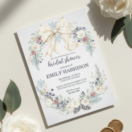 Winter Bridal Shower Invitation Cream Bow Floral Einladung