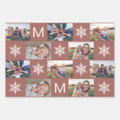 Winter Bronze Snowflakes Monogramm Foto Collage Geschenkpapier Set (Vorderseite 3)