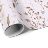 Winter Brown Hübsche Blume und Blätter Muster Geschenkpapier (Rolleneckpunkt)