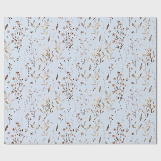 Winter Brown Hübsche Blume und Blätter Muster Geschenkpapier (Flach)