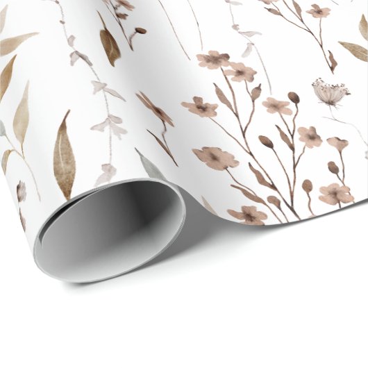 Winter Brown Hübsche Blume und Blätter Muster Geschenkpapier (Rolleneckpunkt)