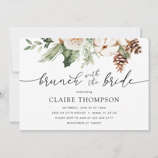 Winter Brunch mit Brautdusche Evergreen Einladung (Vorderseite)