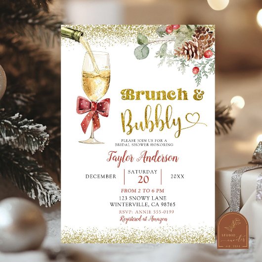 Winter Brunch und Bubbly Champagne Brautparty Einladung