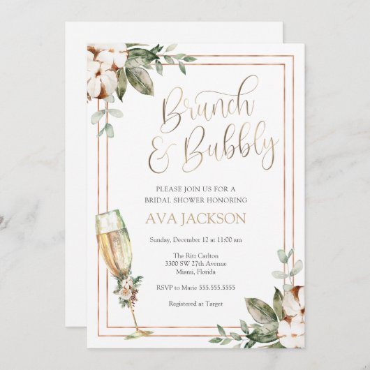 Winter Brunch und Bubbly Champagne Brautparty Einladung (Vorne/Hinten)