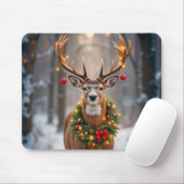 Winter Buck Wearing a Glowing Holiday Wreath Mousepad (Mit Mouse)