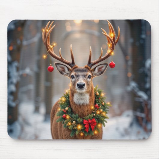 Winter Buck Wearing a Glowing Holiday Wreath Mousepad (Vorne)